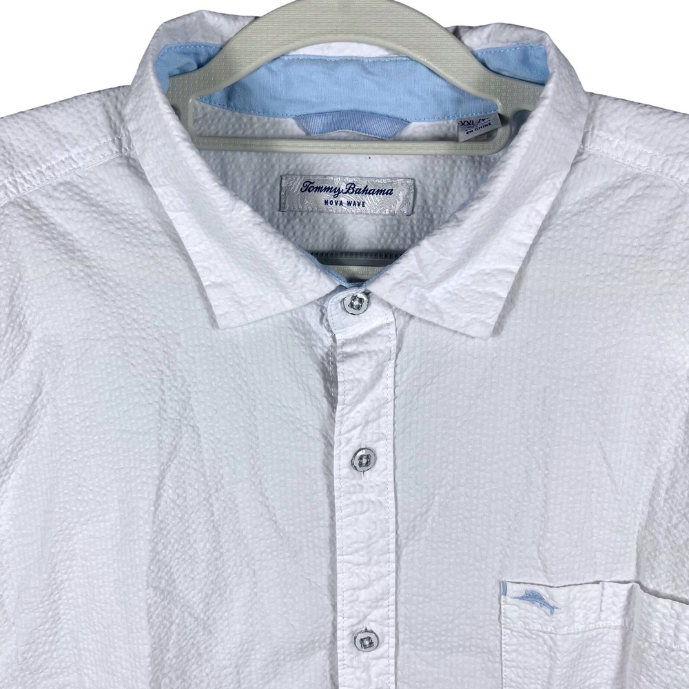 Tommy Bahama Nova Wave Shirt Mens XXL White Short Sleeve Searsucker Cotton Blend